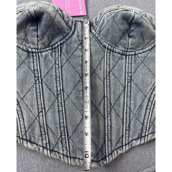 NWT Pretty Little Thing Denim acid Wash Denim Corset Bustier Crop Top Y2K Sz 4 - Picture 3 of 6